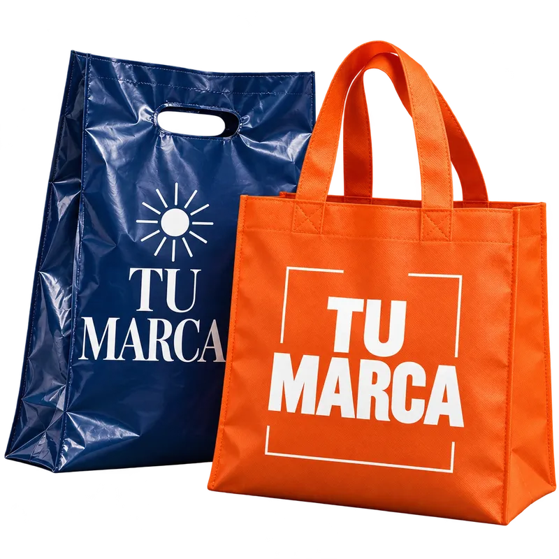 Ejemplo de bolsas de polietileno y friselina personalizadas para un comercio